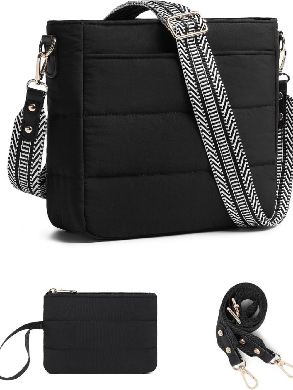 Purses for Women 2PCS Puffer Quilted Crossbody Shoulder Hobo Bags